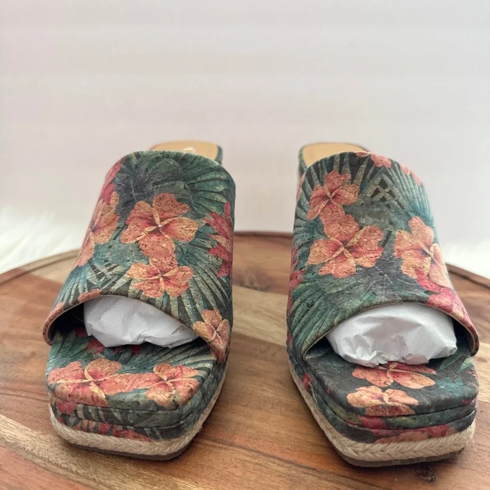 Coconuts by Matisse Audrey Hawaiian Womens 8M Cork Floral Espadrille Wedge Mules